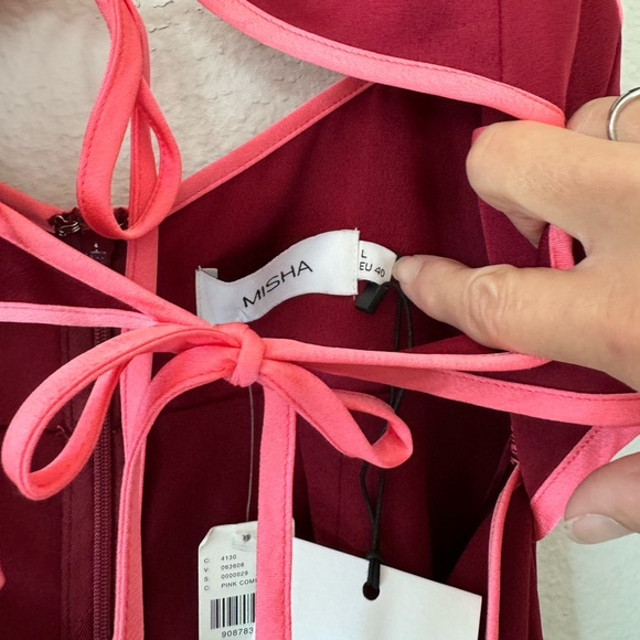 NWT Anthropologie Misha Ramira V-neck Cutout Midi Dress Red Satin Size L Large - Picture 13 of 16